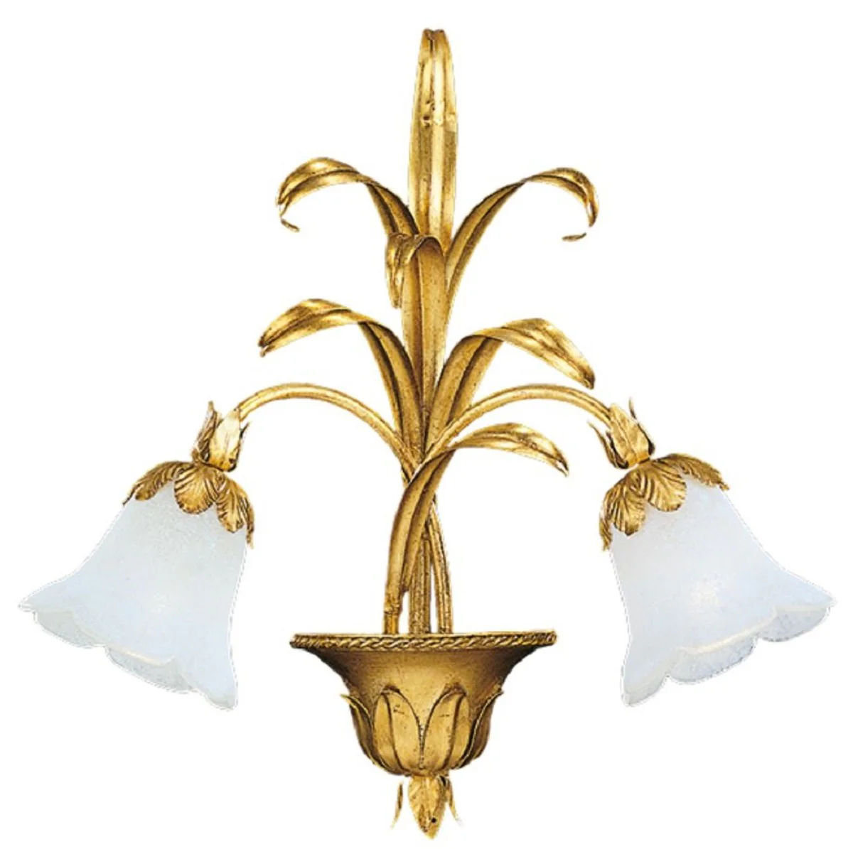 Casa Padrino lámpara de pared doble barroco de lujo oro con pátina / blanco 46 x 16 x A. 49 cm - Elegante aplique de estilo barroco con fino cristal de Murano - Calidad de lujo - Hecho en Italia