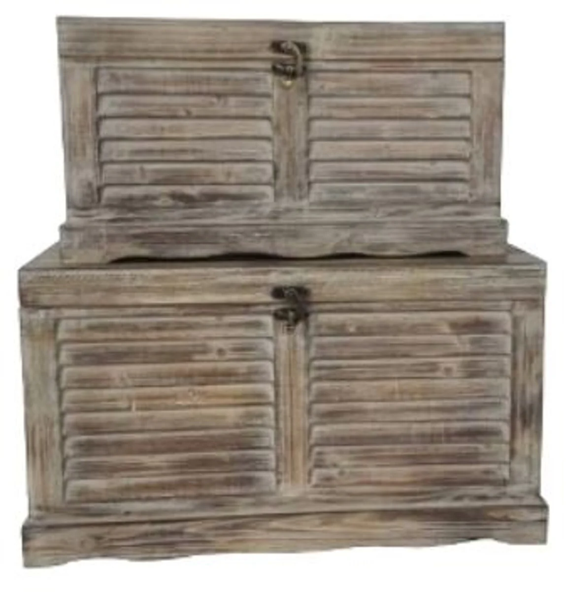 Casa Padrino Country Style Chests Set of 2 Natural Colors - Handmade Wooden Chests with Slat Look