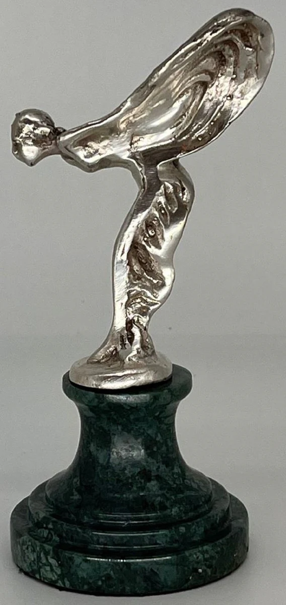 Casa Padrino escultura pisapapeles de lujo mujer con alas plata / verde 7 x 8 x A. 16 cm - Elegante figura de bronce con base de mármol - Decoración de escritorio - Decoración de lujo