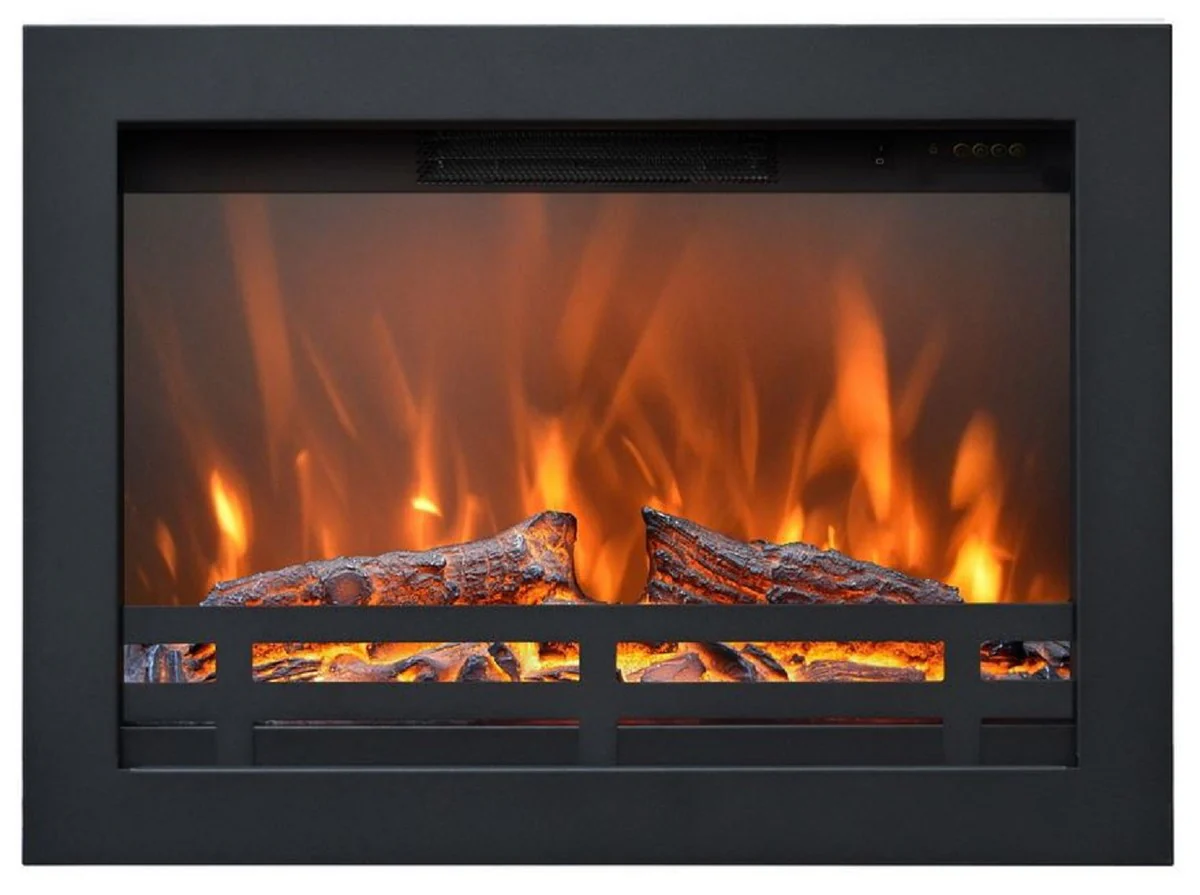 Casa Padrino chimenea empotrada el¨¦ctrica de lujo negro 60,2 x 17,7 x A. 43,8 cm - Chimenea LED decorativa de sal¨®n con mando a distancia - Muebles de sal¨®n - Muebles de lujo