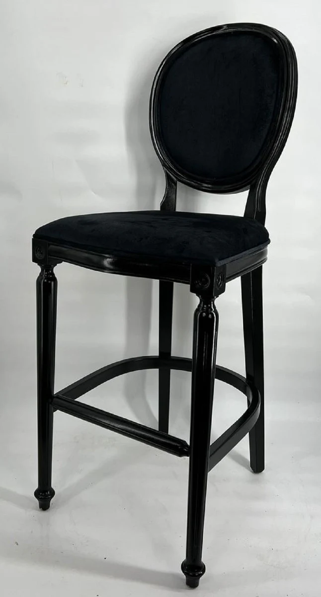 Casa Padrino silla de bar barroco negro - Taburete de bar de madera maciza hecho a mano con terciopelo fino - Muebles de bar barrocos - Noble y Magn¨ªfico