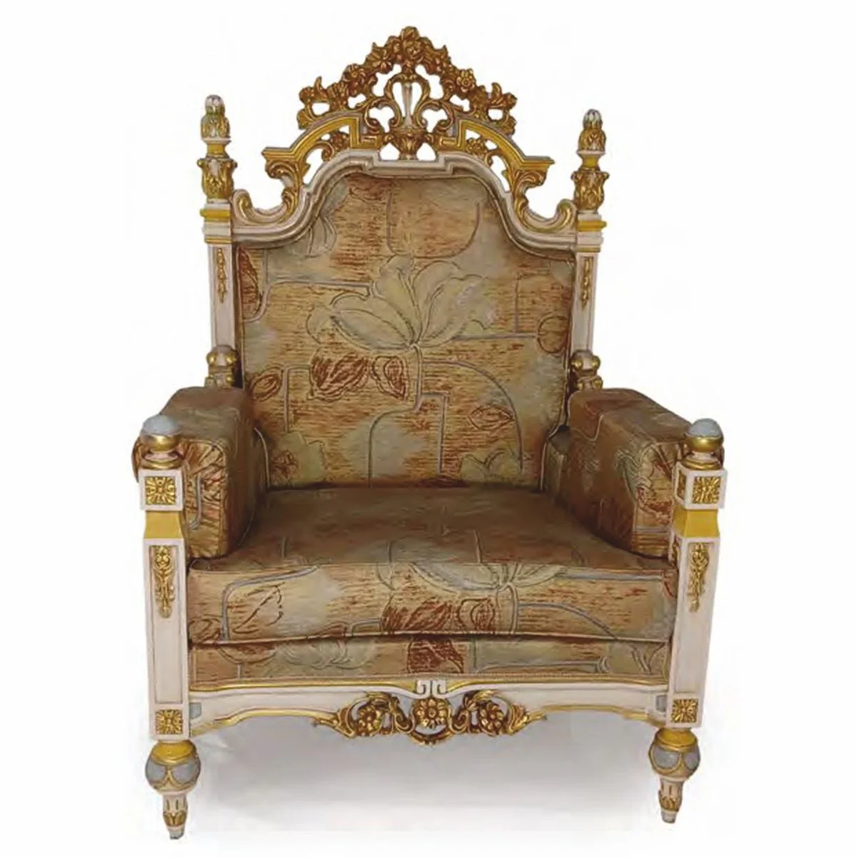 Casa Padrino Sill¨®n Barroco de Lujo de Sal¨®n Gris / Azul Claro / Oro - Hecho en Italia