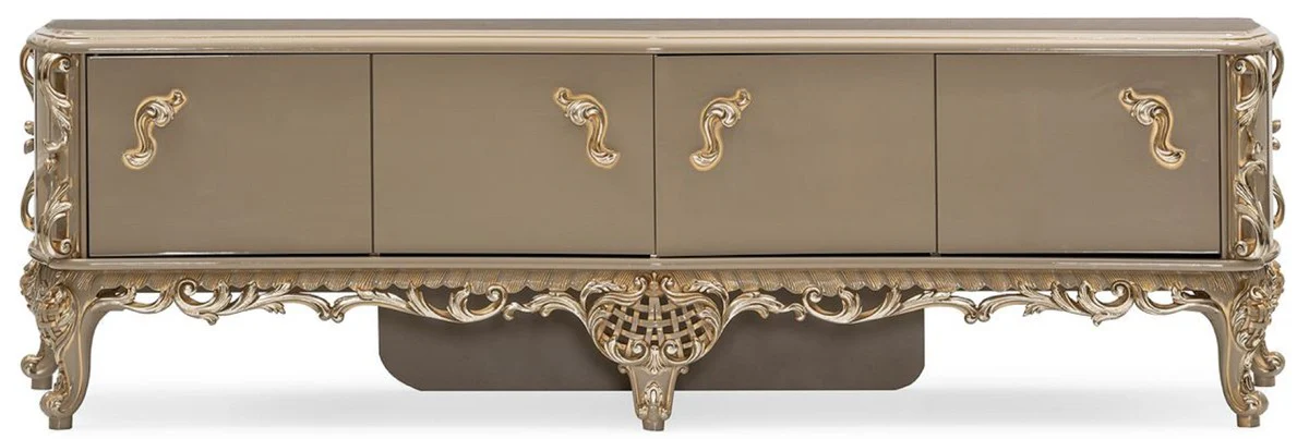 Casa Padrino gabinete TV barroco de lujo gris / oro - Magn¨ªfico aparador de madera maciza con 4 puertas - Muebles de sal¨®n en estilo barroco - Muebles barrocos - Noble y Magn¨ªfico