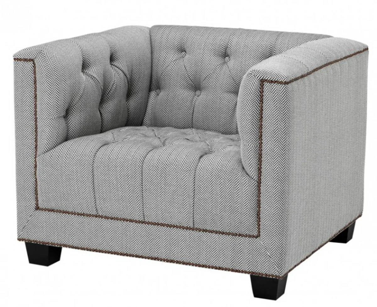 Casa Padrino Chesterfield luxury armchair cube gray herringbone - Club Chairs