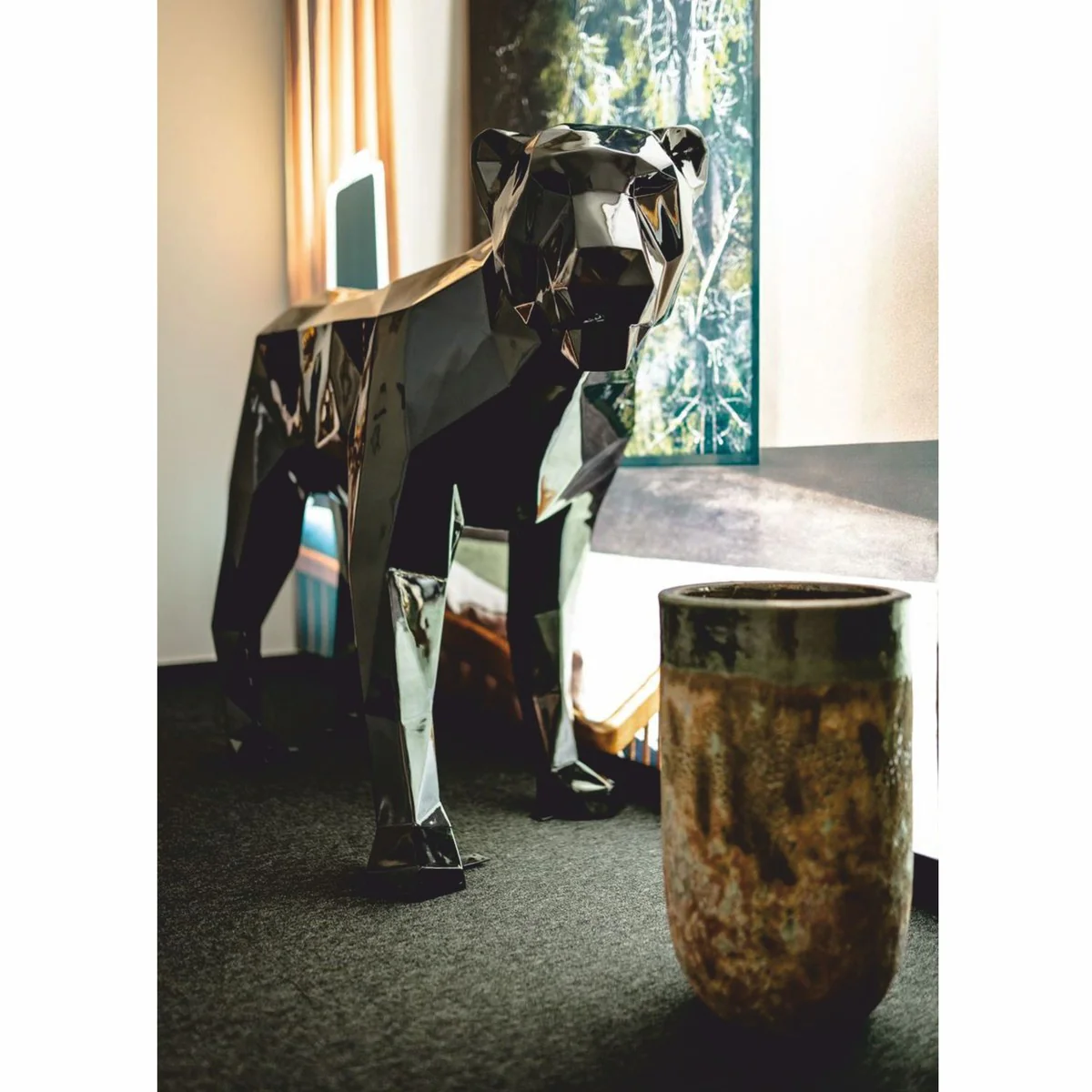 Casa Padrino escultura decorativa puma gato negro 150 cm - Figura decorativa abstracta