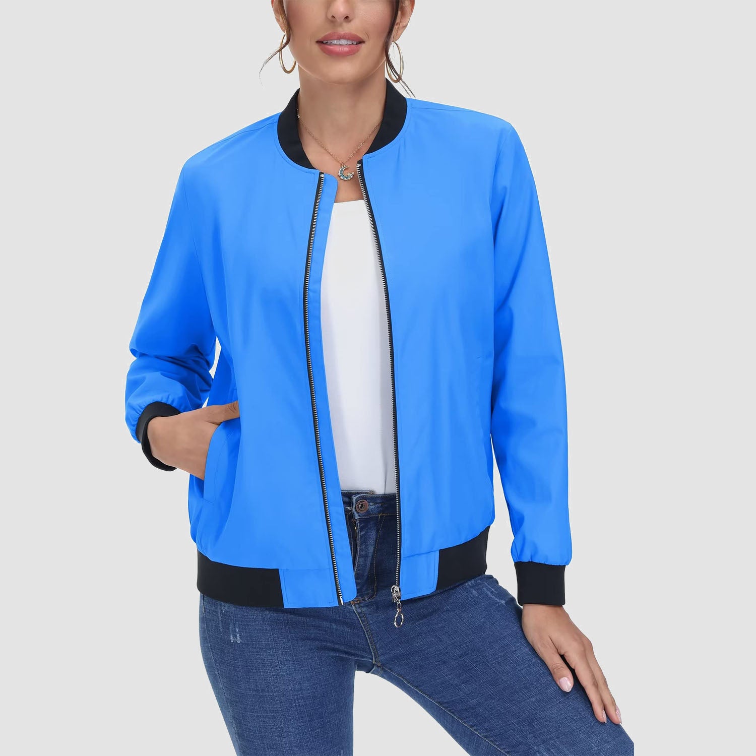 Women's Bomber Jacket Casual Zip Up Lightweight Coat Outerwear Windbreaker