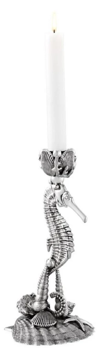 Casa Padrino candelabro de dise?ador caballitos de mar y conchas plata antigua 15 x 12,5 x H. 26,5 cm - Candelabro de Lat¨®n de Lujo