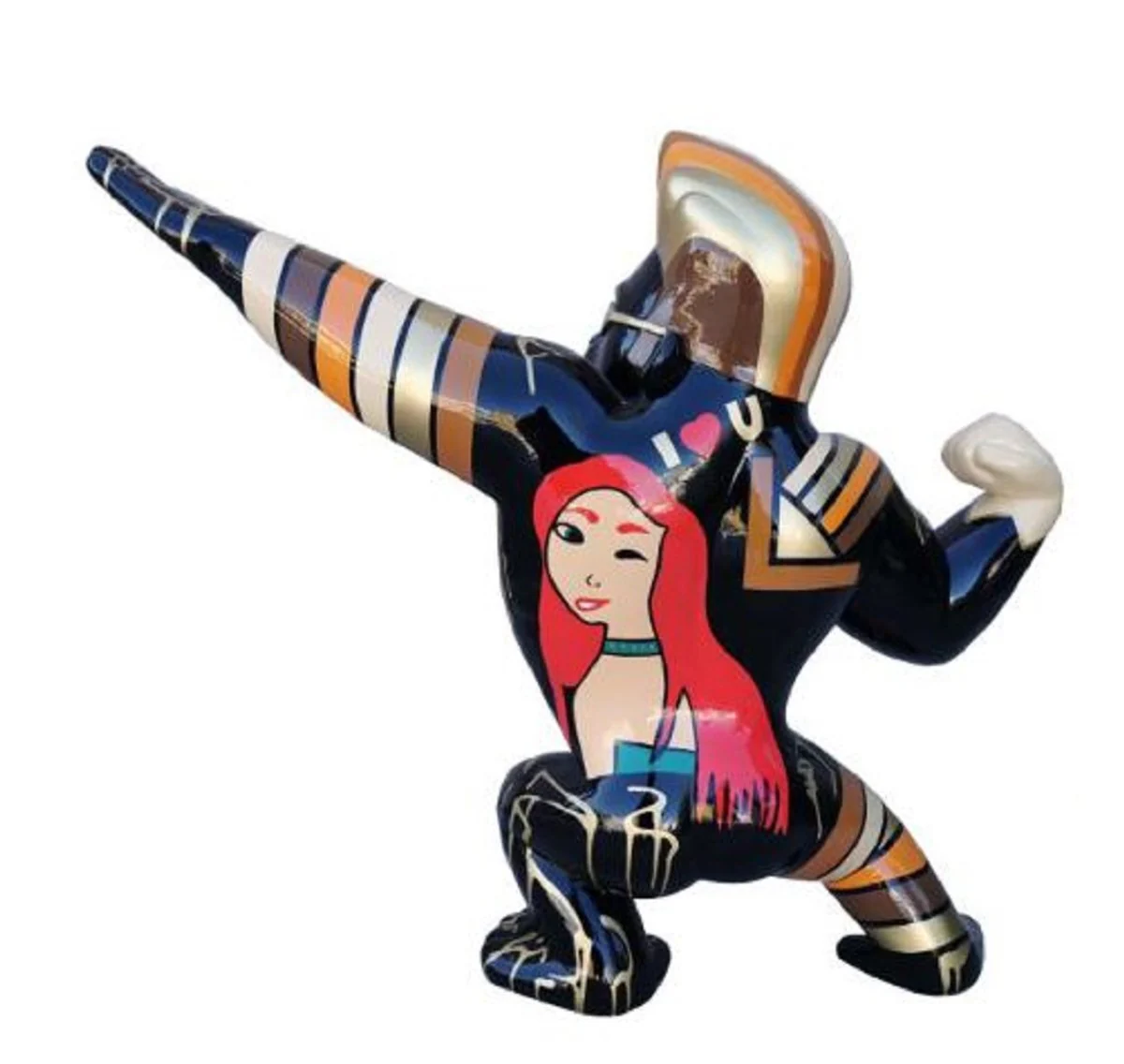 Casa Padrino escultura decorativa de diseño mono gorila estrella negro / multicolor 89 x A. 75 cm - Figura decorativa resistente a la intemperie - Accesorios Decorativos Salón Terraza Jardín