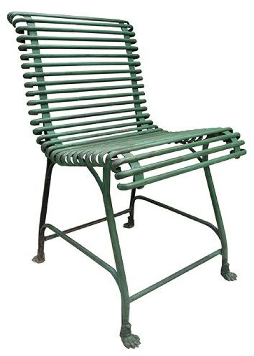 Casa Padrino Conjunto de Muebles de Jardín Art Nouveau de Hierro Forjado Verde Antiguo - 1 Mesa de Jardín y 6 Sillas de Jardín - Muebles de Jardín y Gastronomía Barroco y Art Nouveau