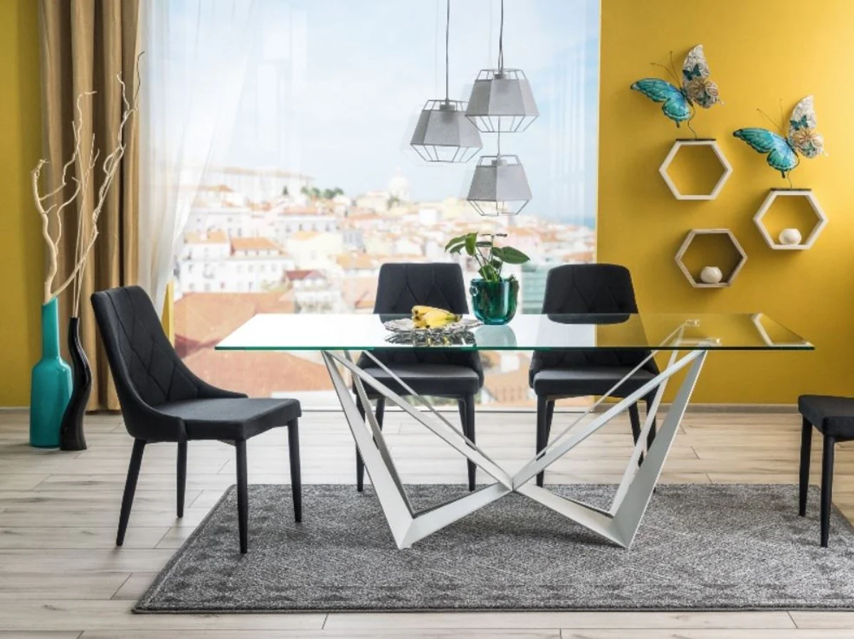 Casa Padrino mesa de comedor de dise?o con placa de vidrio templado blanco 180 x 90 x A. 76 cm - Muebles de Comedor de Lujo