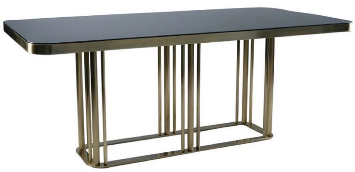 Casa Padrino mesa de comedor de lujo oro antiguo / negro 200 x 100 x A. 76 cm - Mesa de cocina rectangular con tapa de vidrio - Muebles de comedor - Muebles de lujo