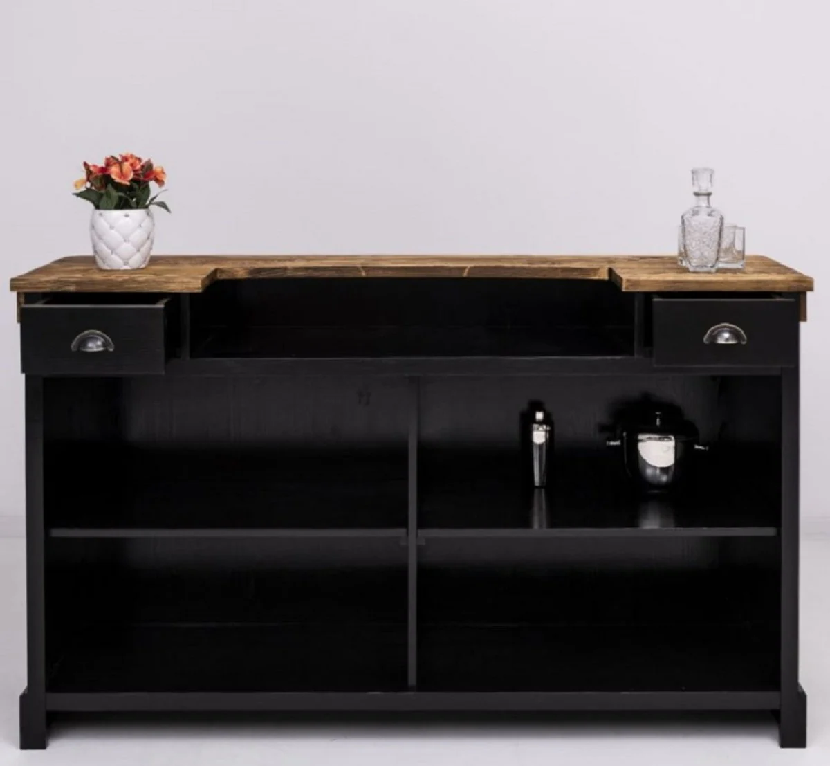 Casa Padrino barra de bar de estilo campestre negro / marr¨®n 180 x 51 x A. 107 cm - Barra de bar de madera maciza - Muebles de bar de madera maciza - Muebles de bar en estilo campestre