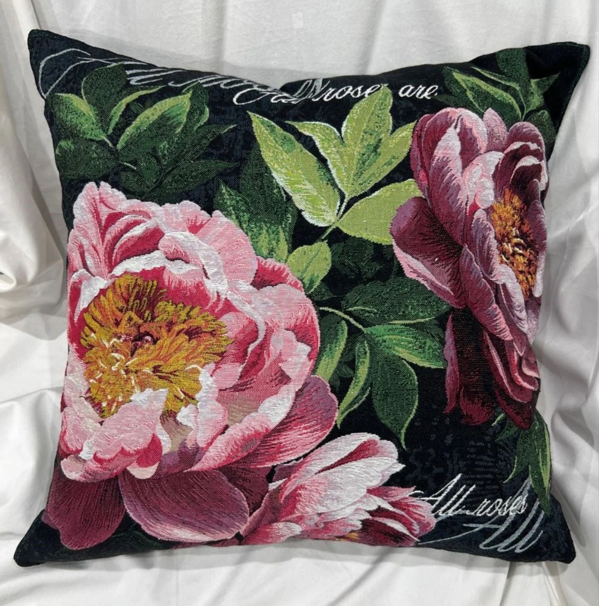 Casa Padrino cojín decorativo de lujo rosas negro / multicolor 45 x 45 cm - Almohada estampado con tejido tapiz fino - Accesorios decorativos de lujo