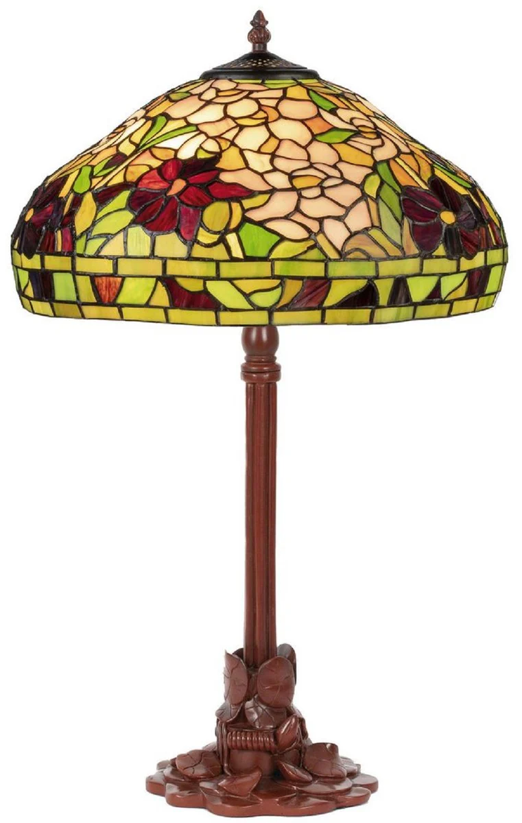 Casa Padrino lámpara de mesa Tiffany de lujo multicolor Ø 40 x A. 61 cm - Lámpara de escritorio Tiffany - Lámpara de decoración de sala de estar redonda - Luces Tiffany de lujo