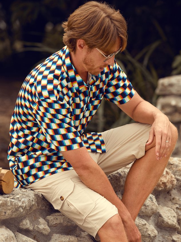 Funky Checkerboard Chest Pocket Short Sleeve Shirt