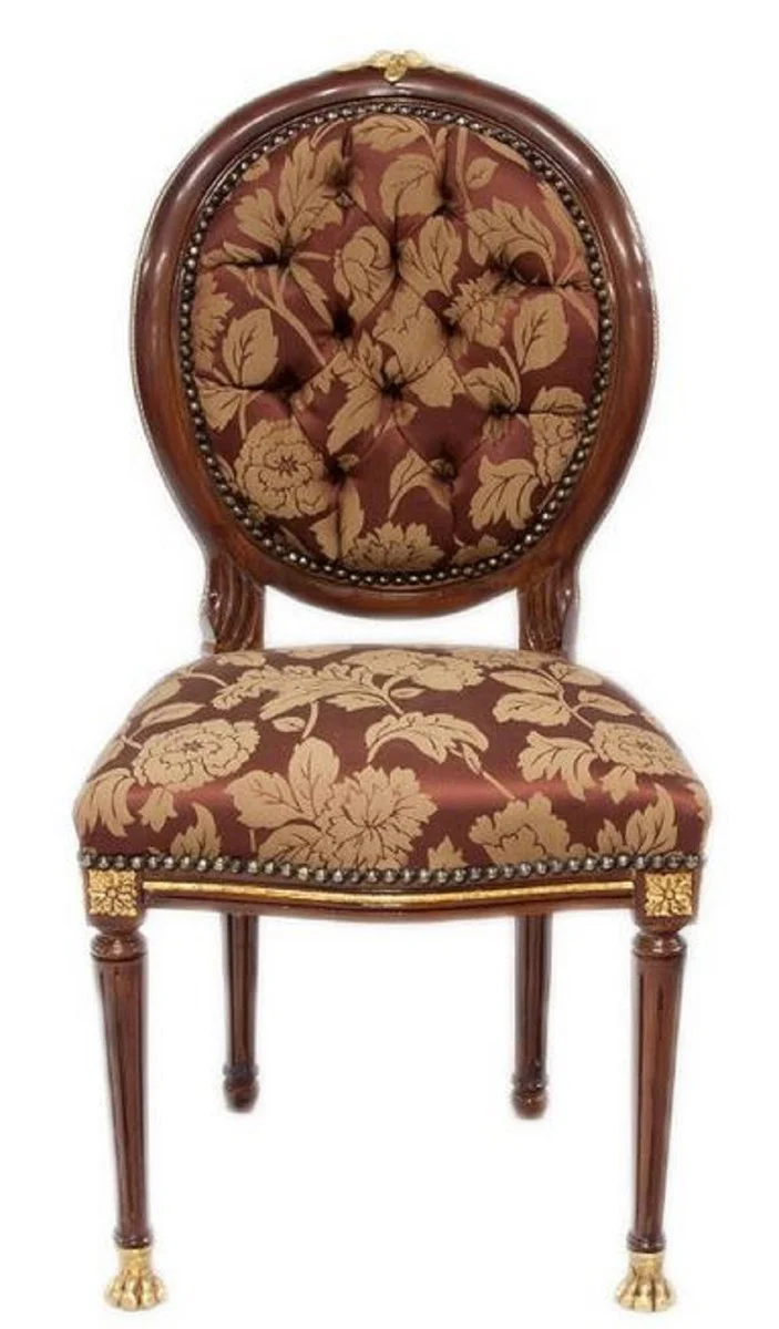 Casa Padrino silla de comedor barroco marr¨®n oscuro / oro / rojo burdeos con patr¨®n 50 x 45 x H. 100 cm - Silla Barroco con Patas de Le¨®n - Muebles de Comedor Barrocos