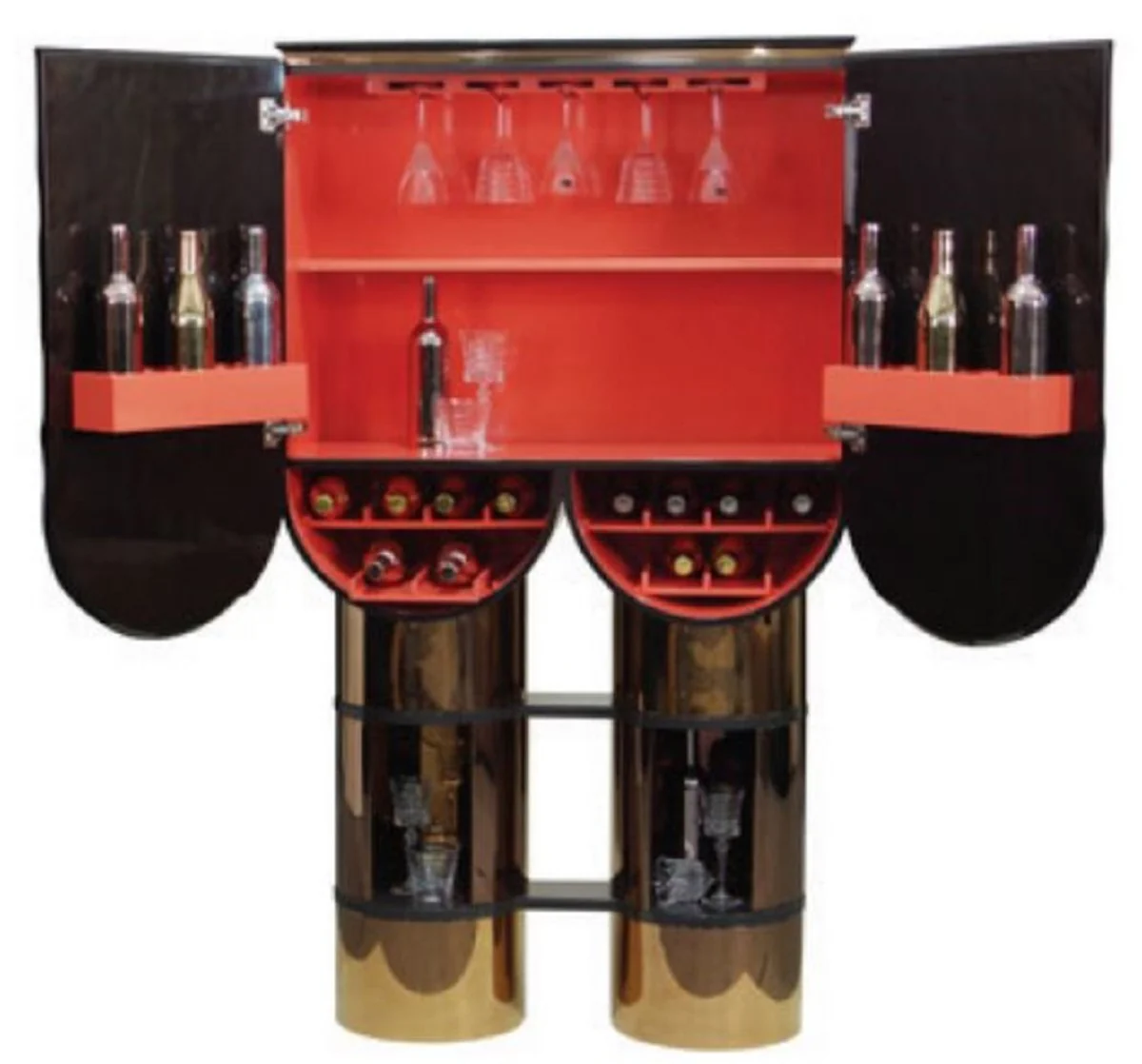 Casa Padrino armario bar de dise?o de lujo negro / oro rosa / rojo 170 x 44 x A. 98 cm - Armario del vino con 2 puertas - Armario de sal¨®n - Armario de bar - Muebles de Hotel - Colecci¨®n de Lujo