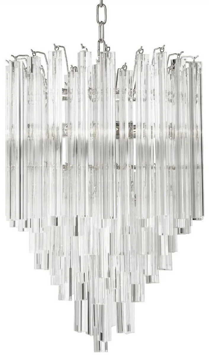 Casa Padrino Lámpara de Araña Art Deco de Lujo Plata Ø 42 x A. 61.5 cm - Lámpara de Araña de Hotel y Restaurante