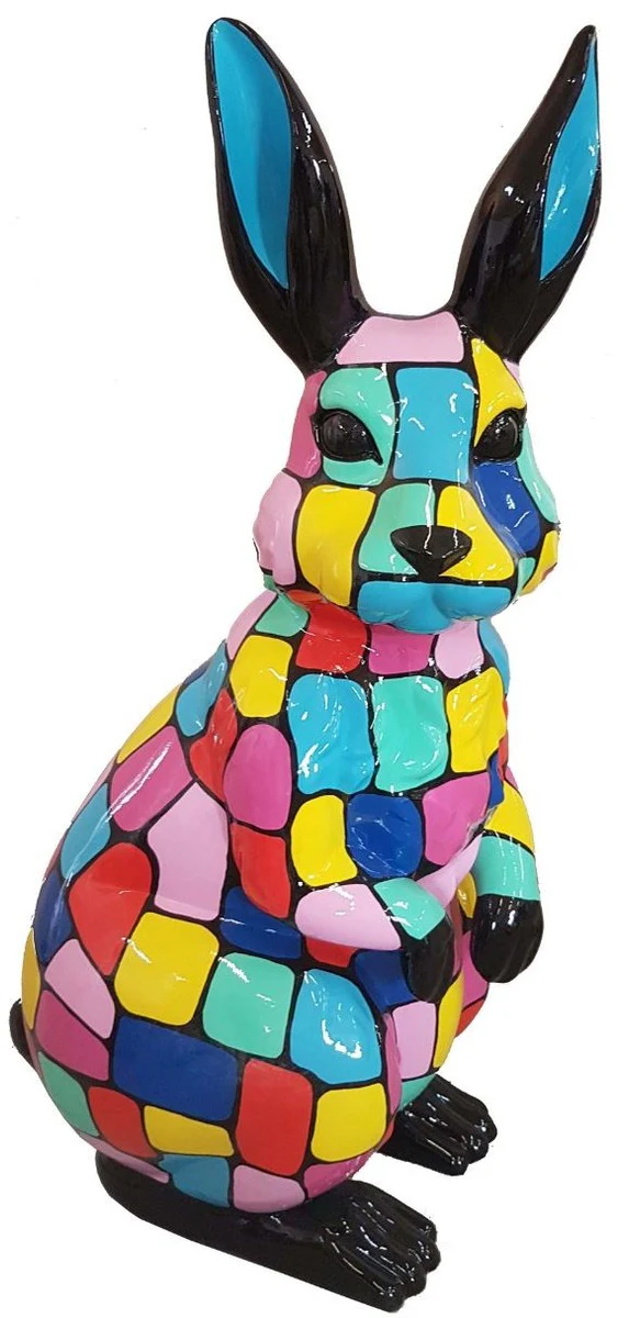 Casa Padrino escultura decorativa de diseño conejito multicolor A. 110 cm - Figura Animal - Figura Decorativa - Figura de Jardín - Decoración de Jardín