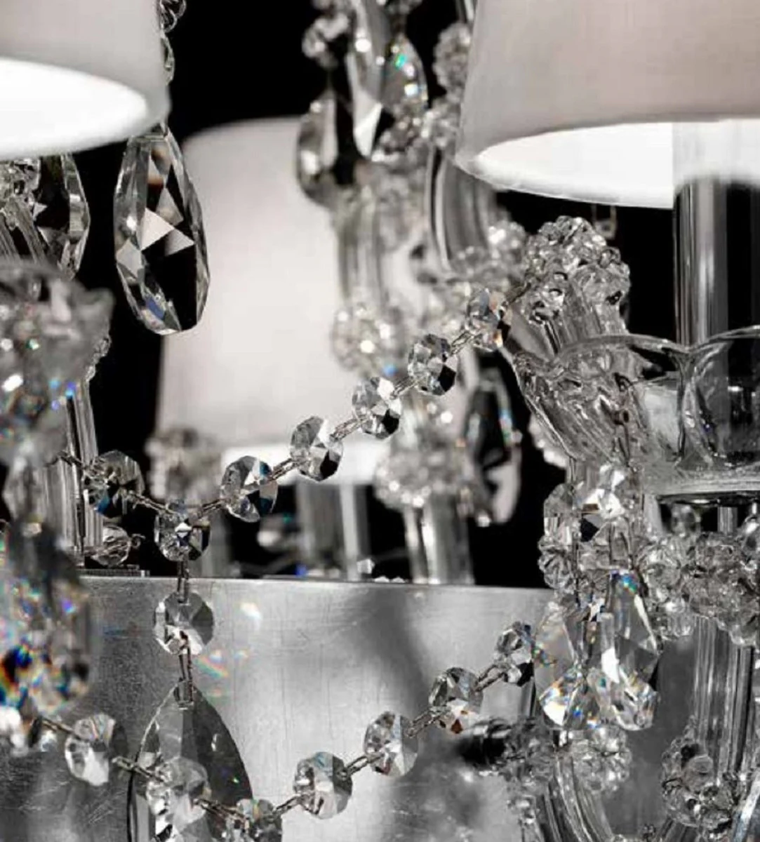 Casa Padrino araña de luces de cristal plata / blanco 150 x 85 x A. 68 cm - Gran lámpara de araña veneciana - Lámpara de castillo - Lámpara de palacio - Calidad de Lujo - Hecho en Italia