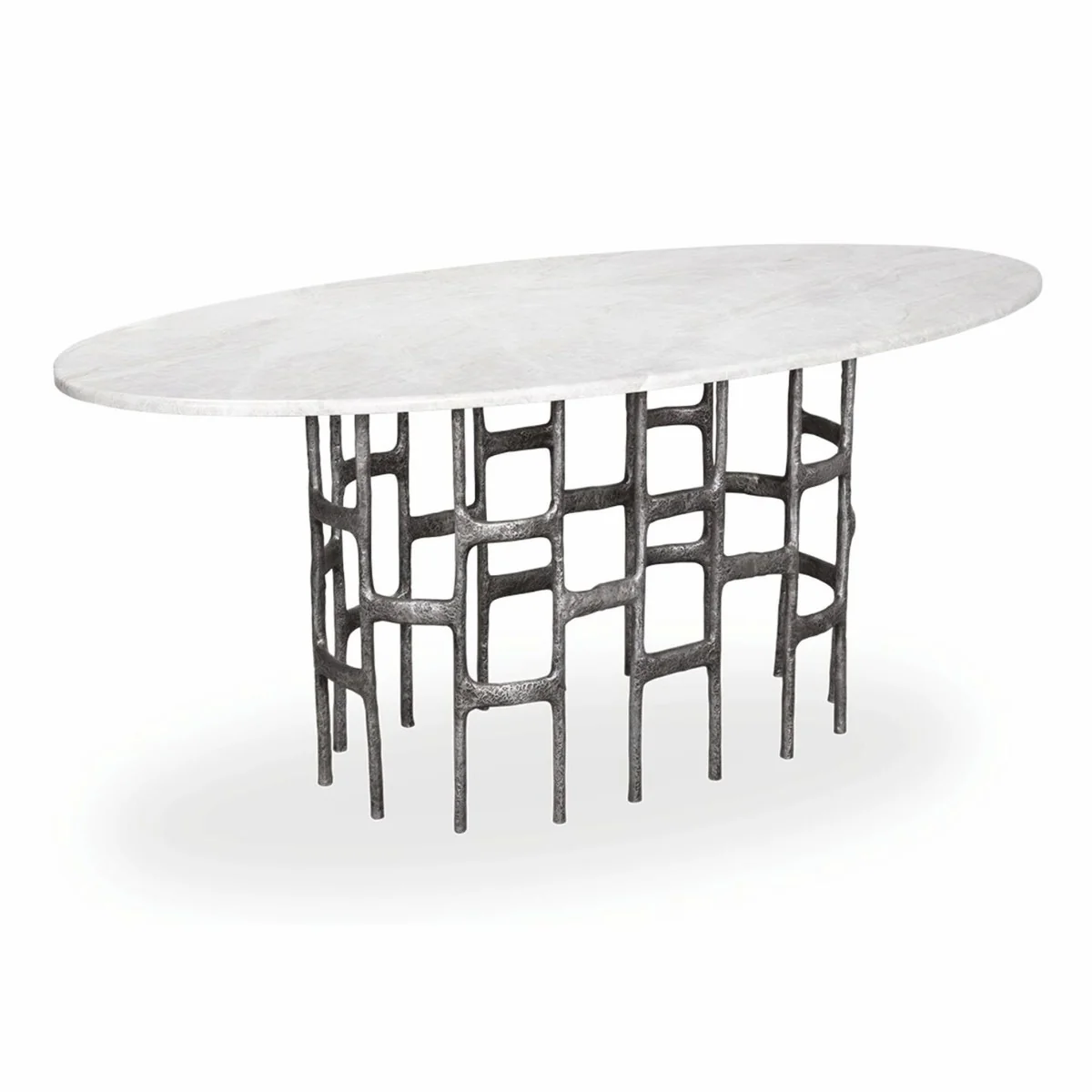 Casa Padrino mesa de comedor de lujo de aluminio con tablero de m¨¢rmol blanco / plata antigua 200 cm
