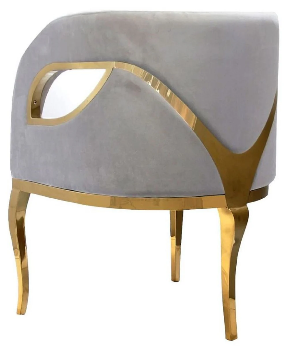 Casa Padrino sill¨®n de terciopelo de lujo gris / oro 78 x 55 x A. 59 cm - Sill¨®n de sal¨®n - Muebles de sal¨®n - Muebles de hotel - Muebles de lujo - Interiores de sal¨®n - Interiores de lujo