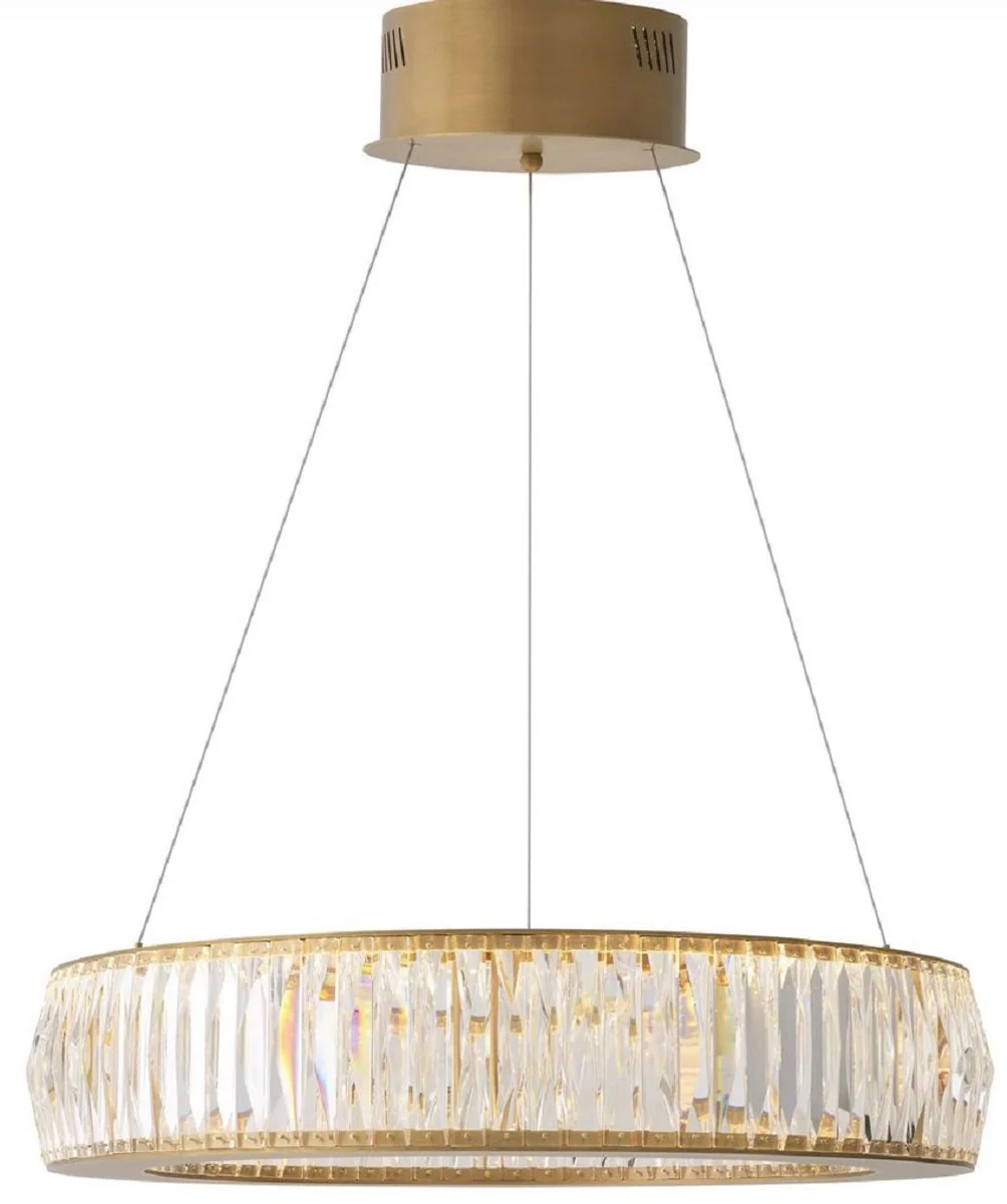 Casa Padrino lámpara de araña LED de lujo latón antiguo Ø 63 x A. 13-200 cm - Lámpara de araña de salón redonda con cristal - Calidad de Lujo