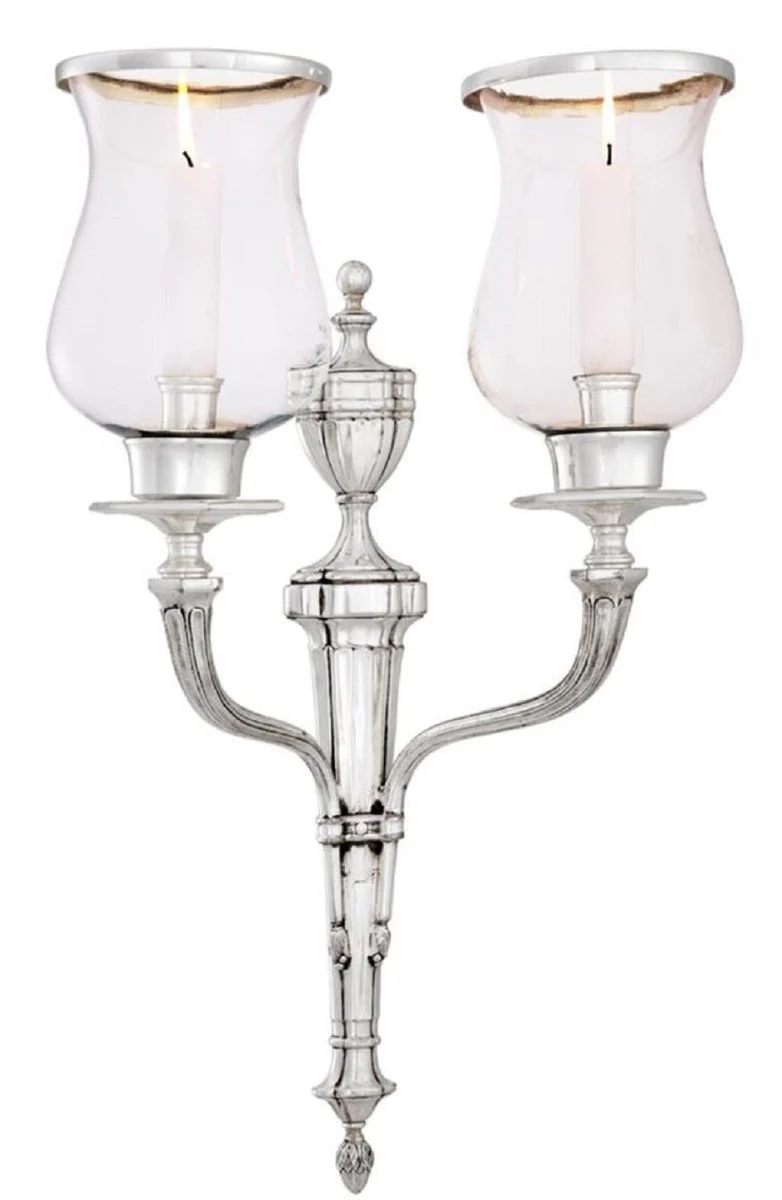 Casa Padrino portavela de pared de lujo plata antigua 33 x 18 x H. 56 cm - Decoración de Pared para Hoteles y Restaurantes
