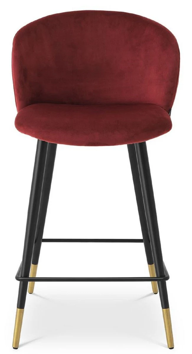 Casa Padrino silla de bar de lujo rojo burdeos / negro / oro 50,5 x 54 x A. 92,5 cm - Taburete de bar de lujo con respaldo y terciopelo noble - Muebles de bar de lujo