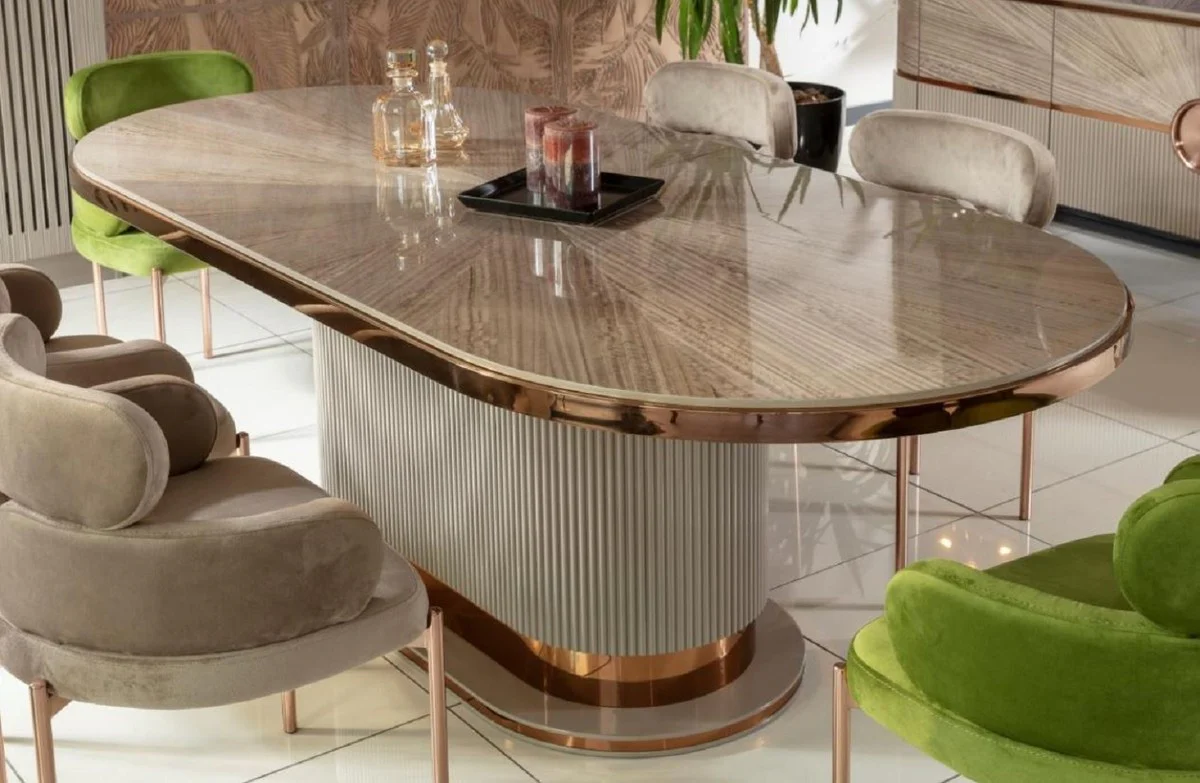 Casa Padrino mesa de comedor de lujo gris / cobre 220 x 105 x A. 75 cm - Mesa de cocina ovalada - Muebles de comedor - Muebles de cocina - Muebles de lujo - Interior de lujo