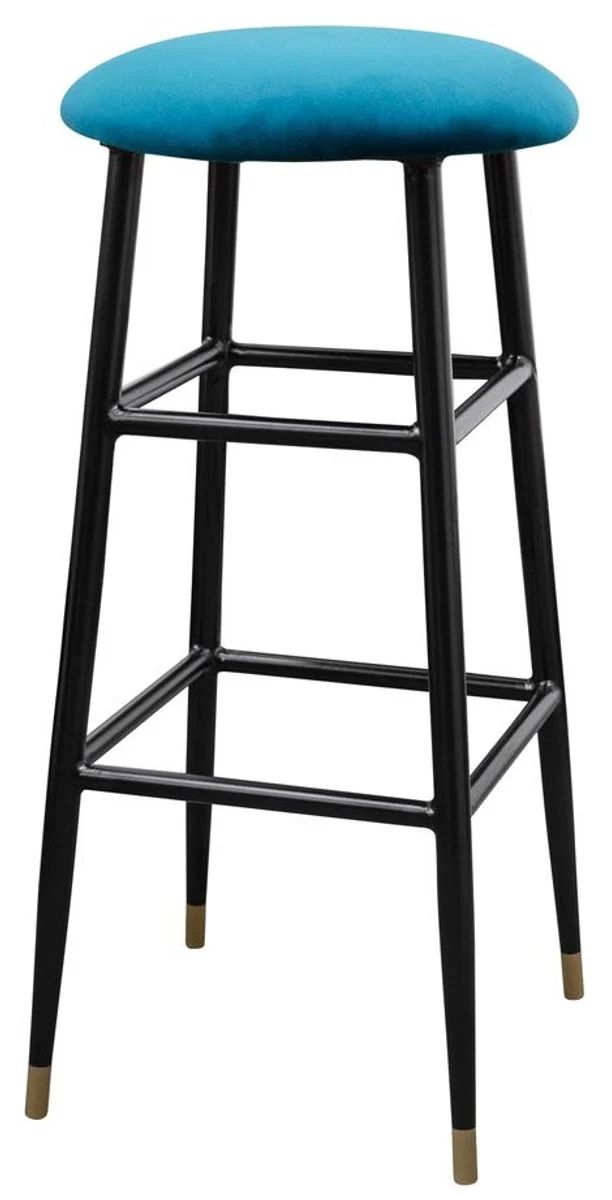 Casa Padrino taburete de bar de lujo azul / negro Ø 37 x H. 76 cm - Taburete de Bar con Tela de Terciopelo