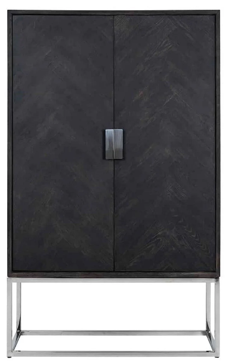 Casa Padrino armario bar de lujo negro / plata 108 x 45 x A. 175 cm - Armario de madera maciza con 2 puertas - Armario de sal¨®n - Armario de bar - Muebles de Hotel - Colecci¨®n de Lujo