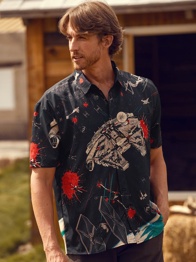 Spaceship Chest Pocket Short Sleeve Shirt