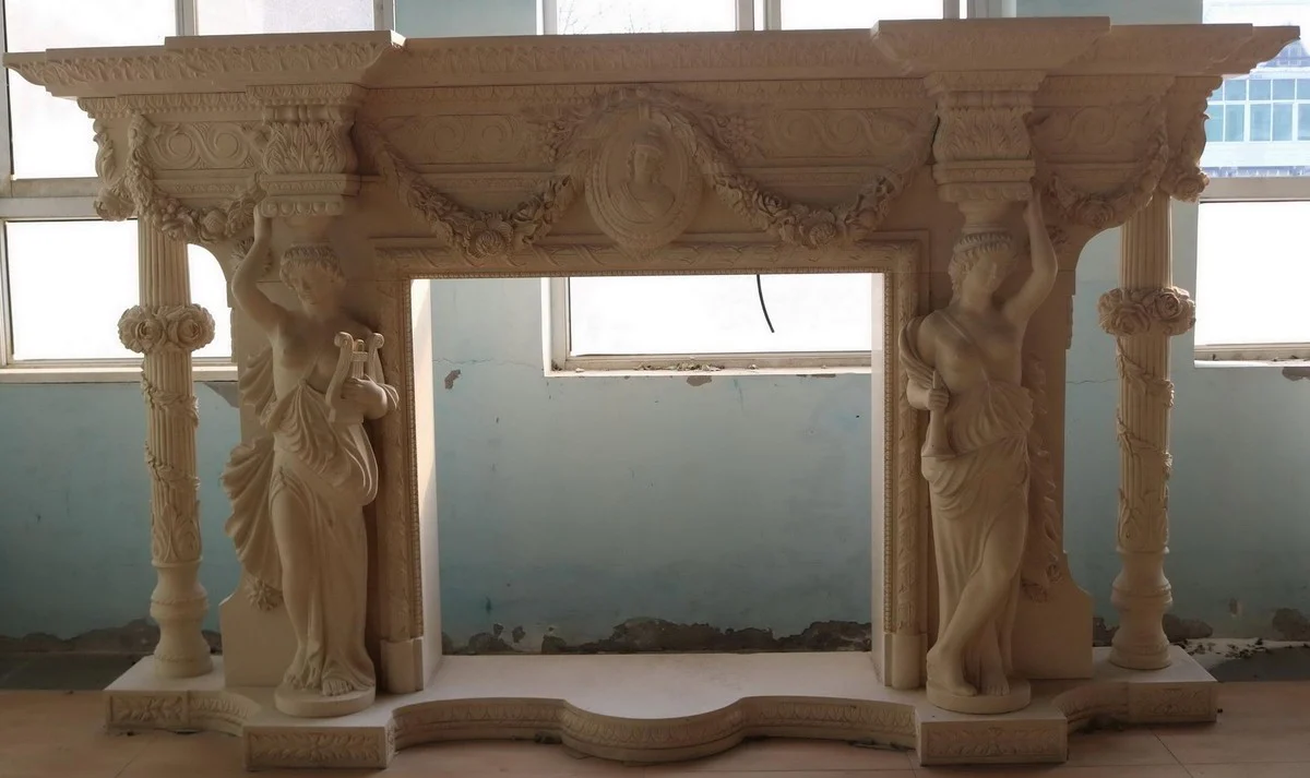 Casa Padrino marco de chimenea de m¨¢rmol barroco de lujo beige 290 x A. 165 cm