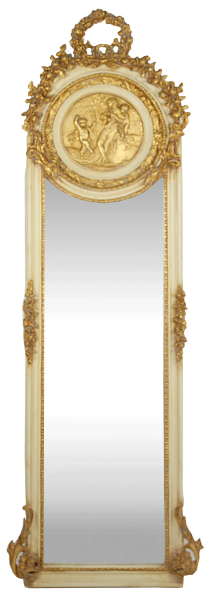Casa Padrino Espejo Barroco Crema / Oro 55 x H. 175 cm - S¨®lido y Pesado - Espejo de Pared de Estilo Antiguo