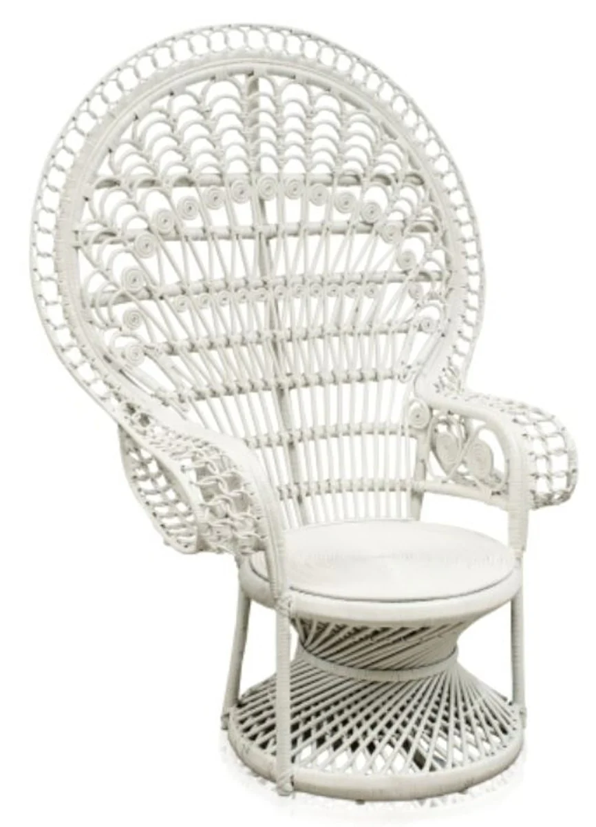 Casa Padrino sillón de ratán de lujo blanco 114 x 80 x H. 150 cm - Muebles Vintage