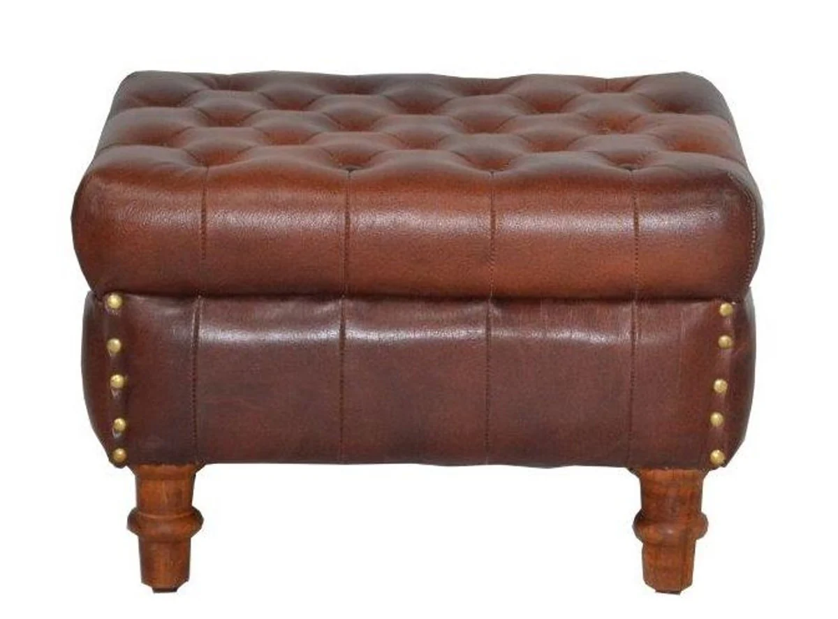 Casa Padrino Luxury Genuine Leather Stool Brown 50 x 40 x H. 35 cm - Luxury Footstool