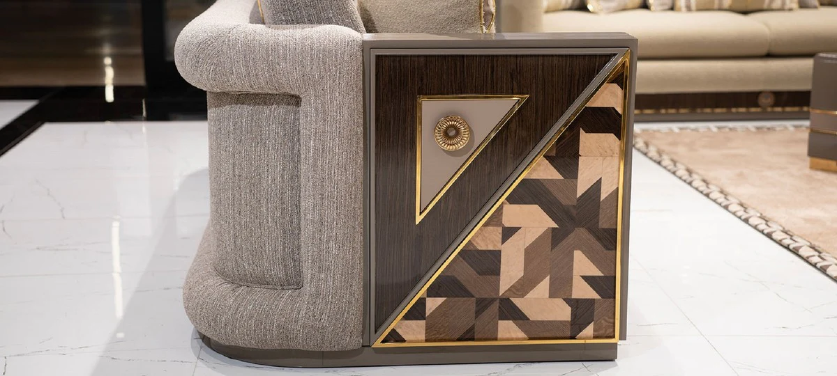 Casa Padrino Sof¨¢ de Lujo Gris / Marr¨®n / Oro - Sof¨¢ de Sal¨®n - Sof¨¢ de Hotel - Muebles de Sal¨®n - Muebles de Hotel - Muebles de Lujo