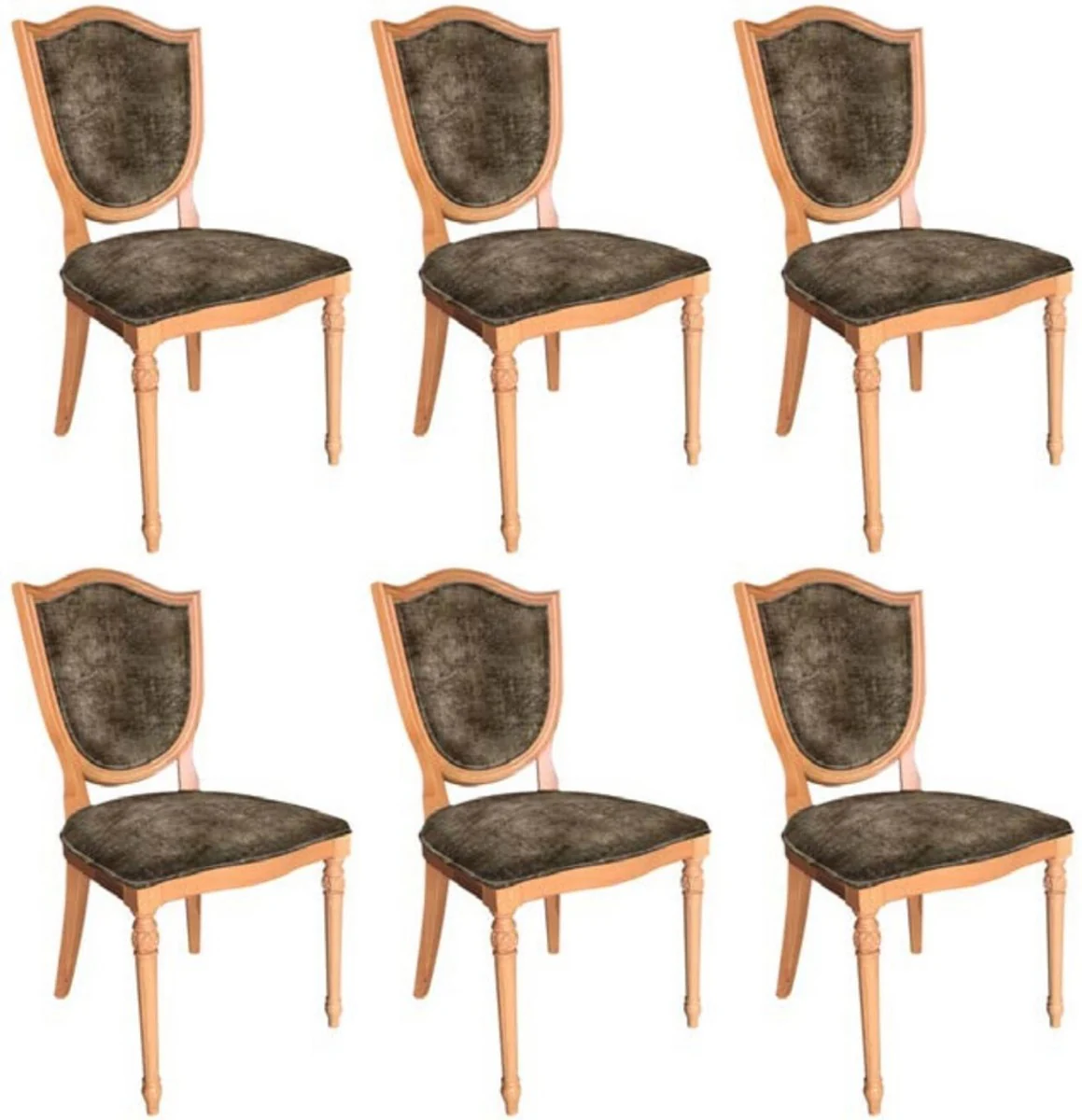 Casa Padrino conjunto de sillas de comedor Art D¨¦co gris / natural - 6 sillas de cocina Art D¨¦co hechas a mano - Muebles de comedor Art D¨¦co