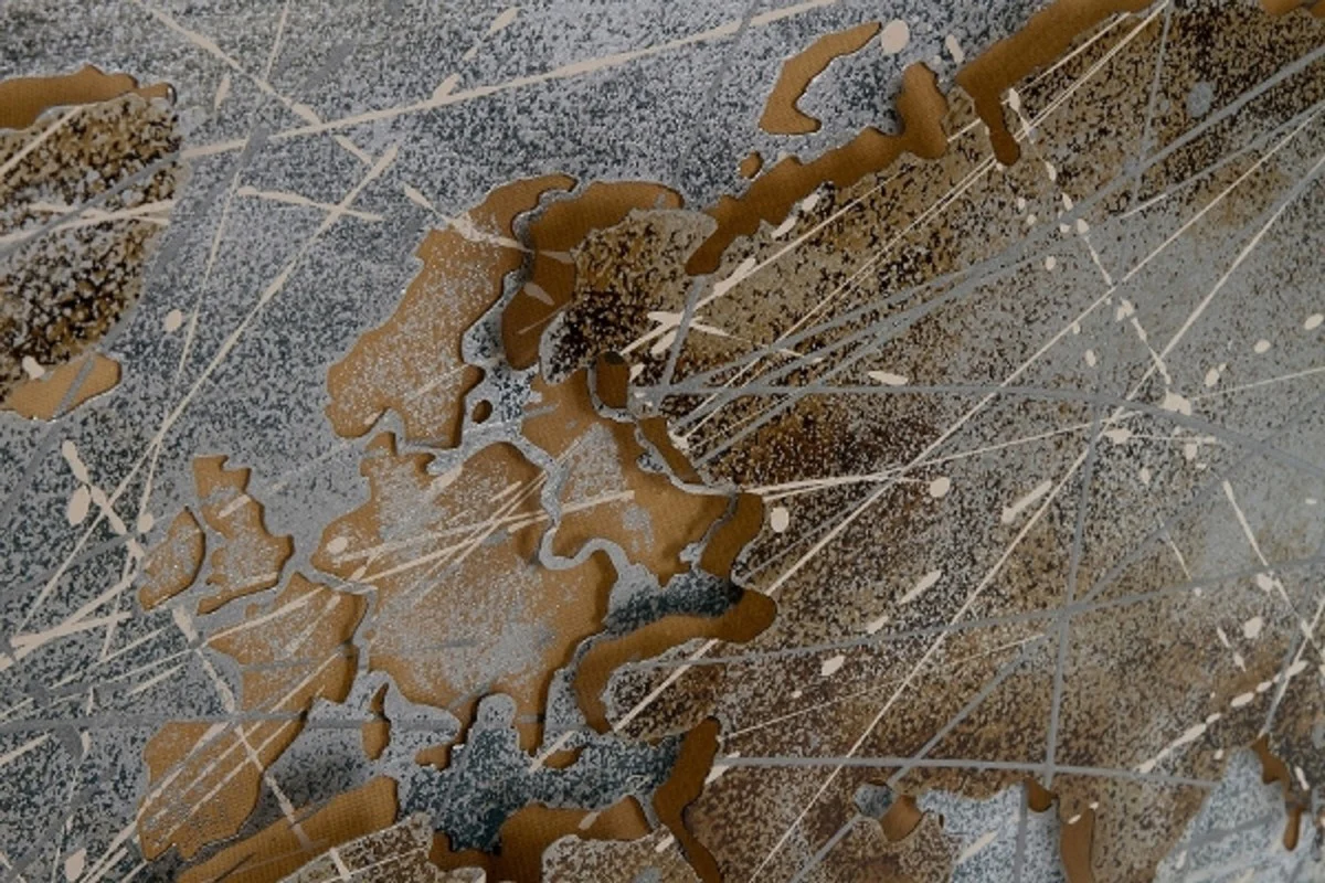 Casa Padrino mapa del mundo de la pintura al óleo de metal de lujo multicolor 120 x 5 x H. 80 cm - Pintura al óleo con efecto 3D