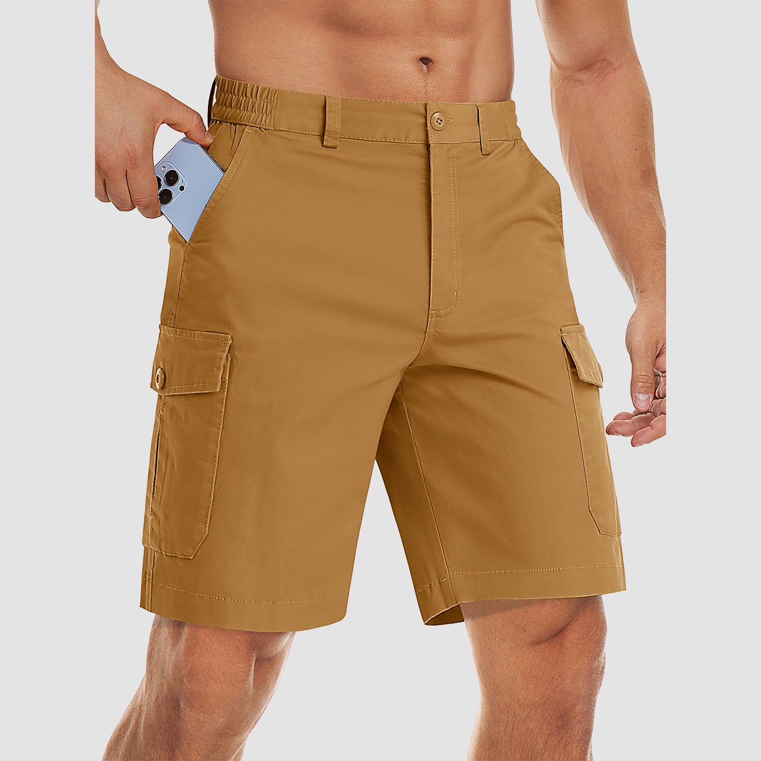 Men's Cargo Shorts with Multi Pockets for Work Elastic Waist Casual Cotton Shorts
