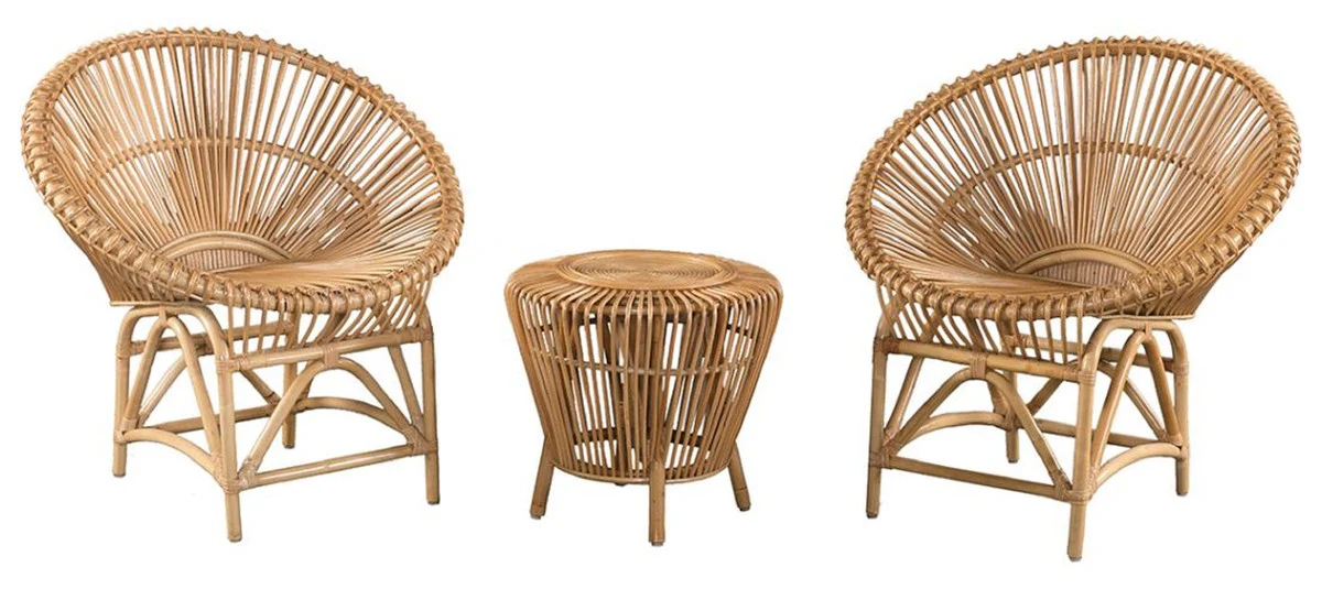 Casa Padrino Conjunto de Muebles de Jard¨ªn de Bamb¨² de Lujo Natural - 2 Sillas de Jard¨ªn de Bamb¨² y 1 Mesa de Jard¨ªn de Bamb¨² - Muebles de Jard¨ªn de Bamb¨² - Muebles de Lujo