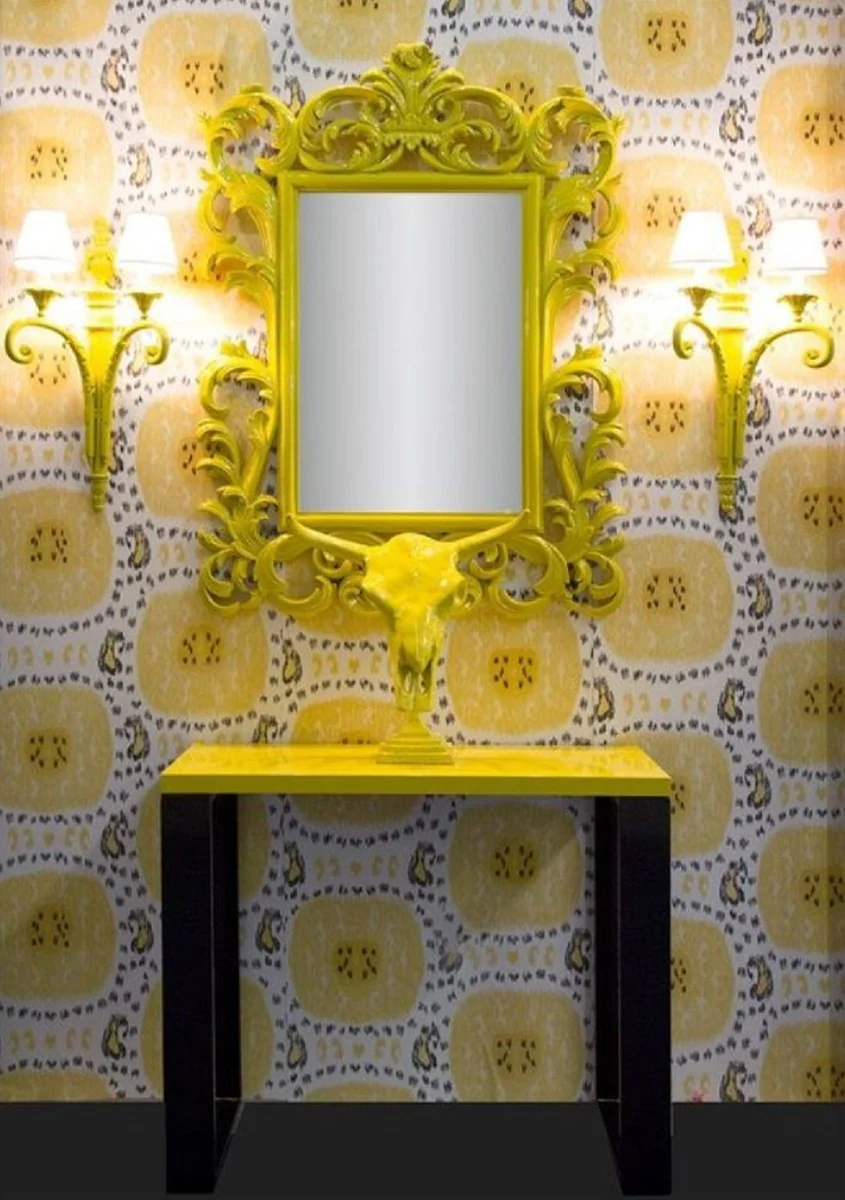 Casa Padrino espejo barroco de lujo amarillo - Espejo de pared hecho a mano en estilo barroco - Magn¨ªficos accesorios de decoraci¨®n barroco