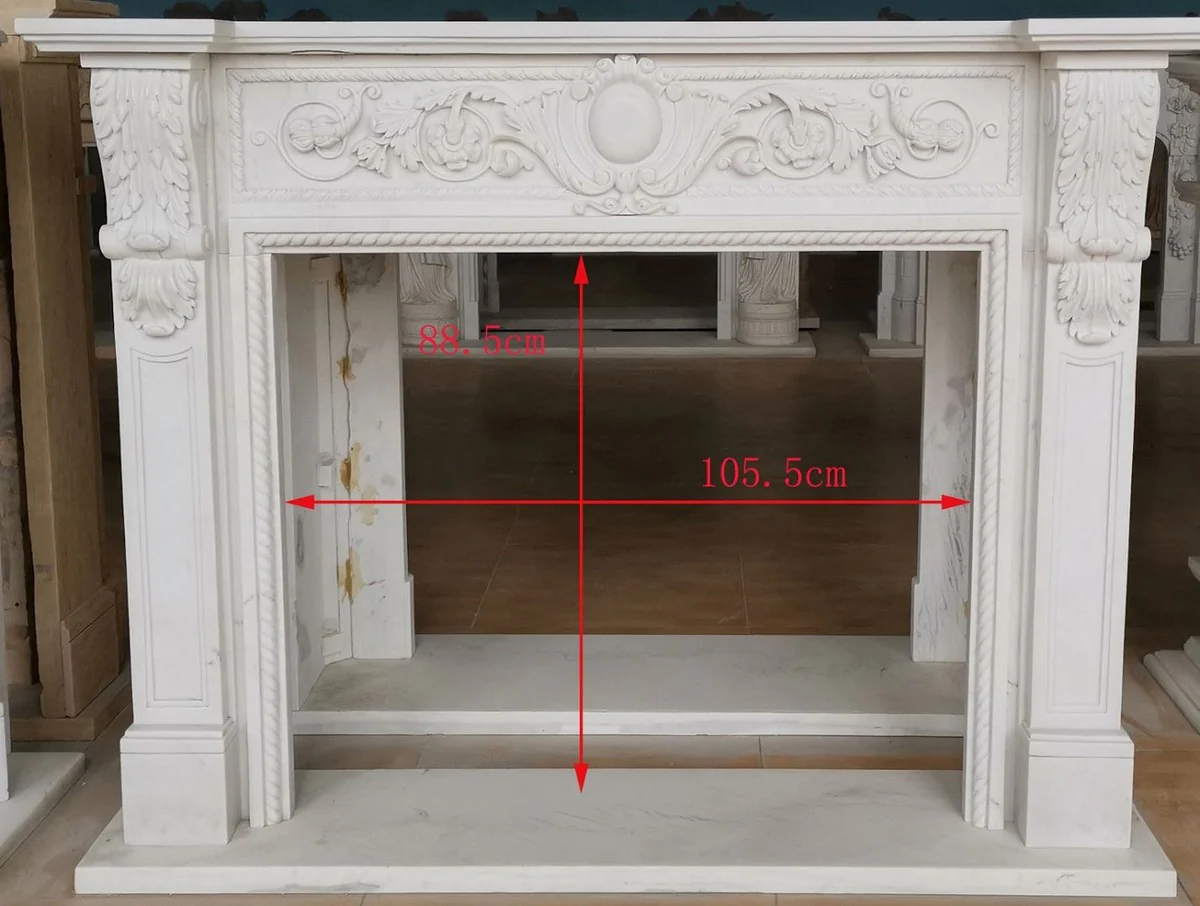 Casa Padrino marco de chimenea barroco de lujo blanco 165 x 32 x A. 127 cm - Magn¨ªfico marco de chimenea de m¨¢rmol de alta calidad - Accesorios decorativos en estilo barroco
