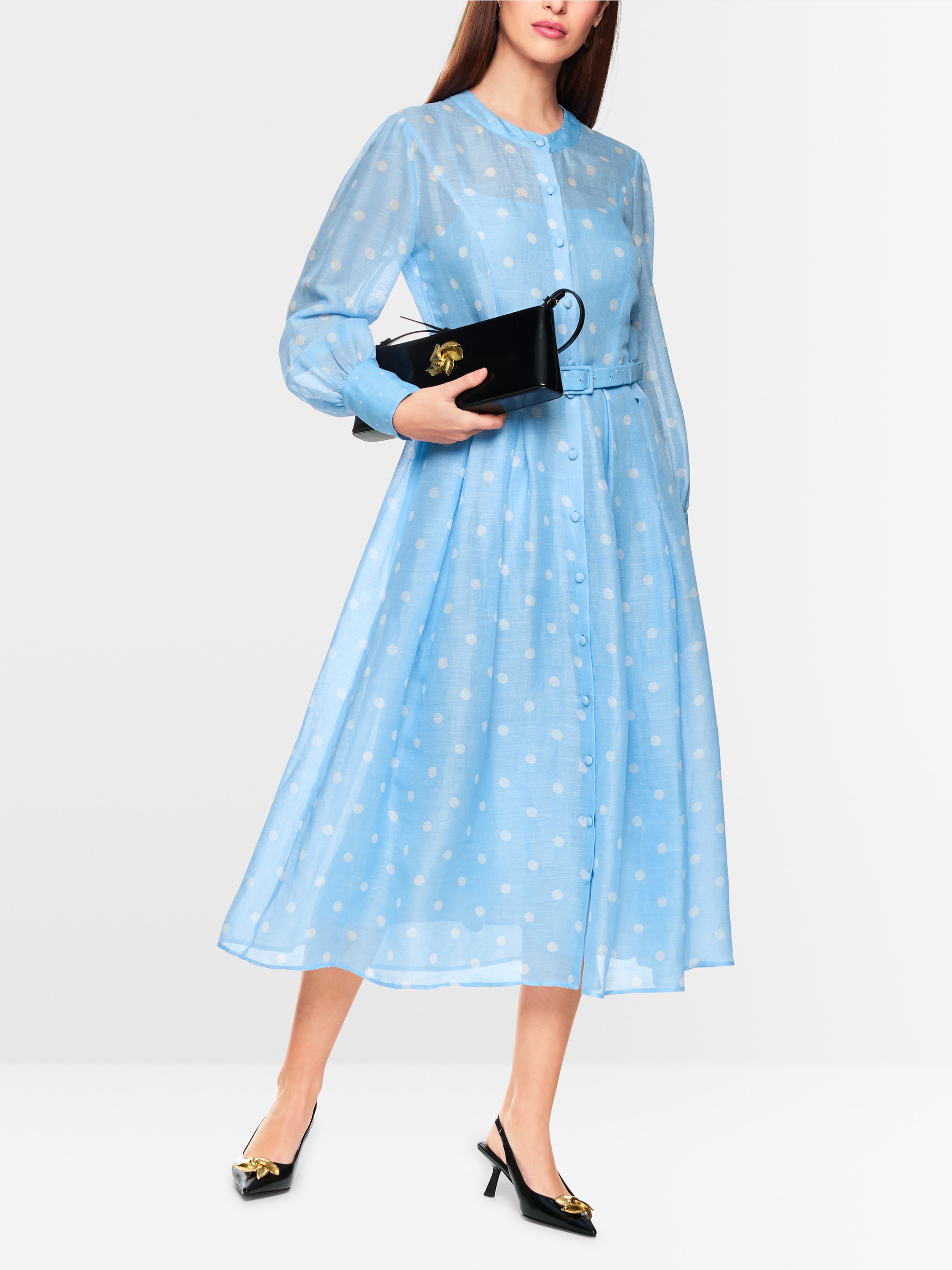 Marc-Cain Long silk and linen polka dot dress