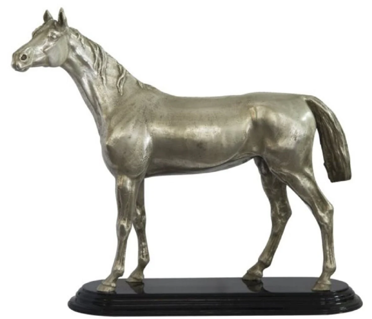 Casa Padrino escultura de bronce de lujo caballo plata / negro 36 x 13 x H. 32 cm - Figura Decorada Plateada
