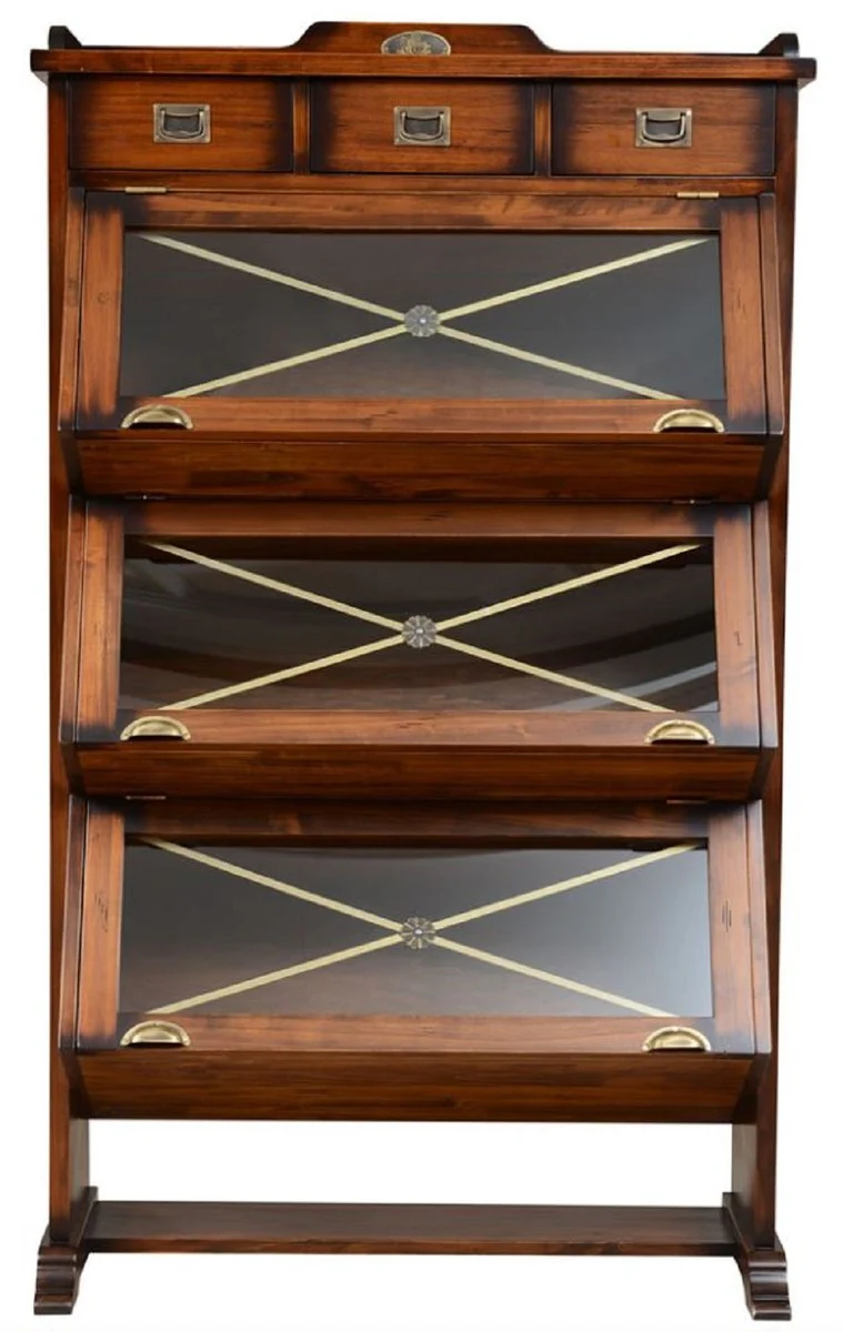 Casa Padrino armario de libros de estilo vintage de lujo marrón / latón 96,5 x 47 x A. 166,5 cm - Armario de salón - Armario de oficina - Muebles de oficina - Muebles de estilo vintage de lujo