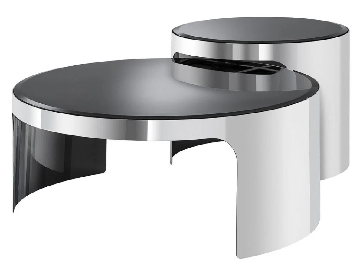 Casa Padrino conjunto de mesas de centro de dise?o plata / negro - Mesas de Centro de Acero Inoxidable de Lujo con Tapas de Vidrio - Muebles de Sal¨®n de Lujo