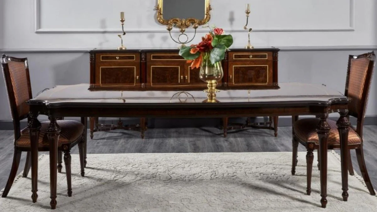 Casa Padrino mesa de comedor barroco de lujo marron oscuro - Mesa de comedor de madera maciza hecha a mano - Muebles de comedor de lujo en estilo barroco - Muebles barrocos