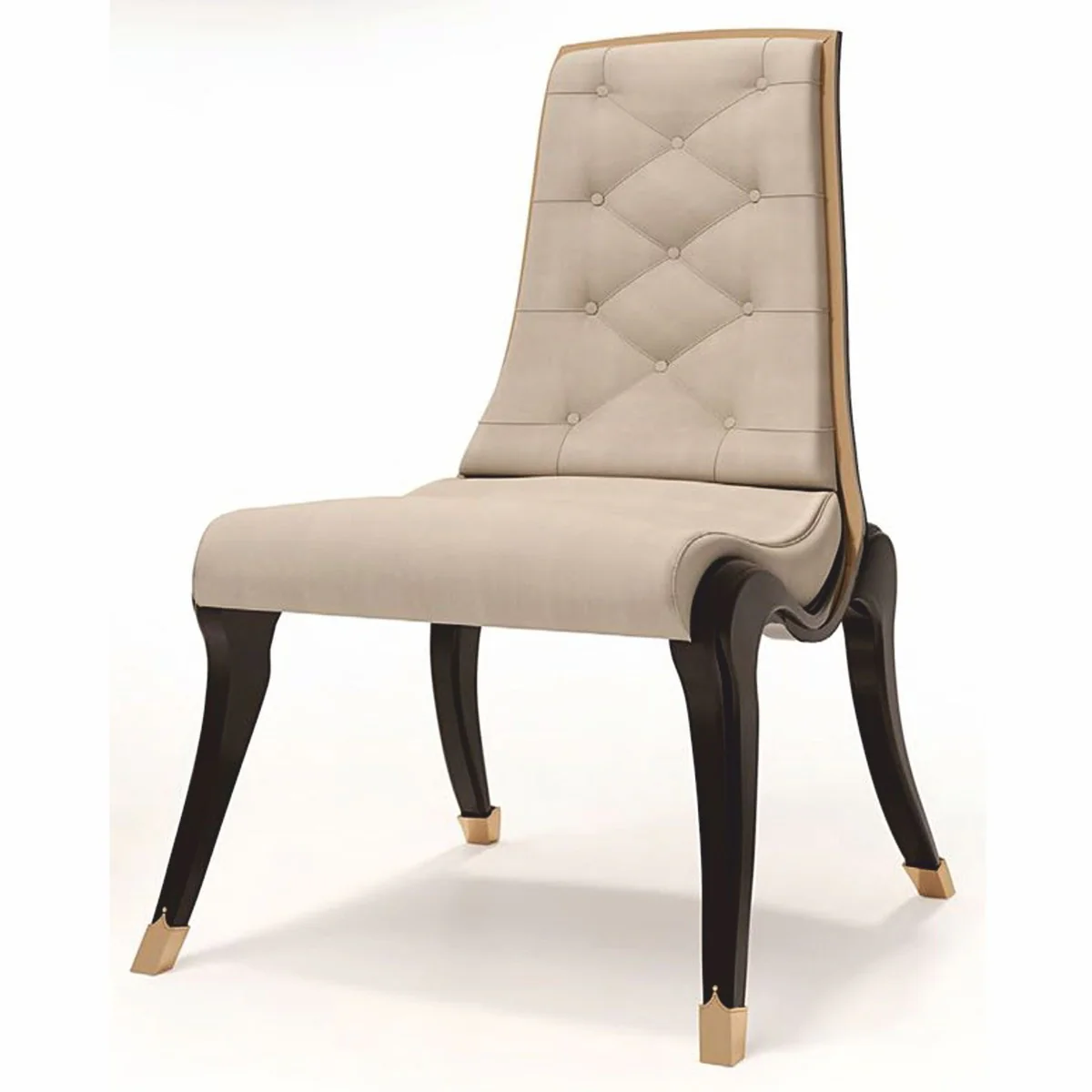 Casa Padrino silla de comedor de cuero de lujo beige / negro / bronce - Hecho en Italia